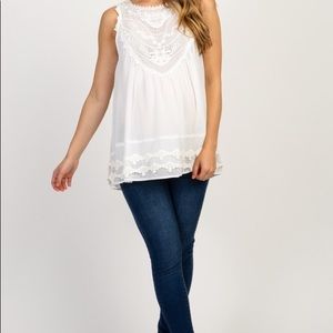 Ivory Crochet Neck Chiffon Maternity Blouse